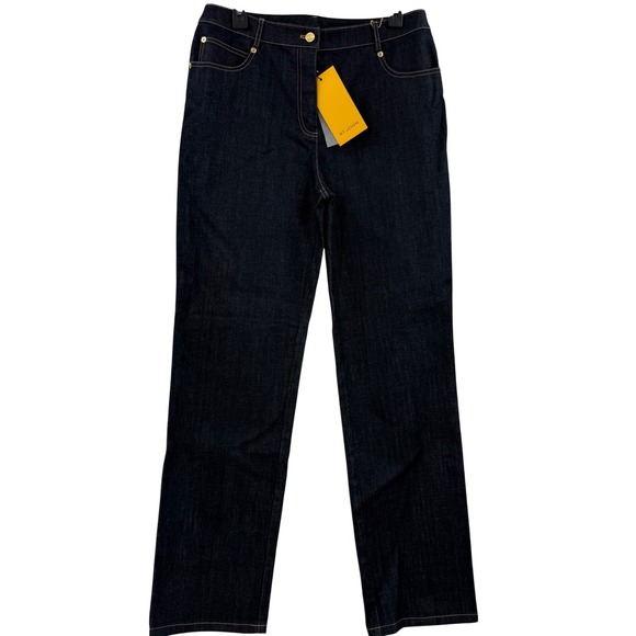 St. John Embellished Jeans Dark Wash Denim Straight Leg Pants Size 10 - Picture 1 of 9